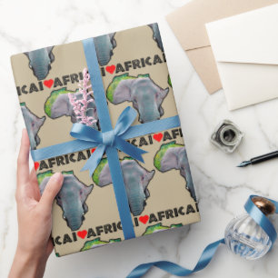 I Heart Africa Map Black Elephant Bull Cadeaupapier
