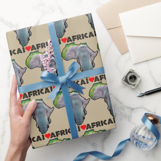 I Heart Africa Map Black Elephant Bull Cadeaupapier (Geschenken)