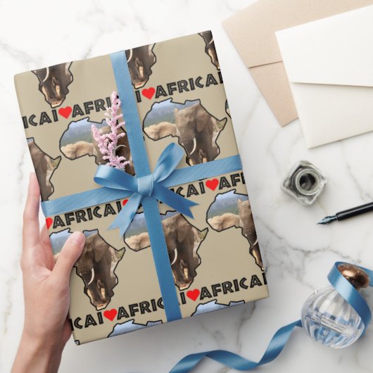 I Heart Africa Map Black Elephant Bull Cadeaupapier (Geschenken)