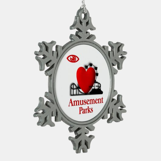 I Heart Amusement Parks Pewter Snowflake Ornament (Links)