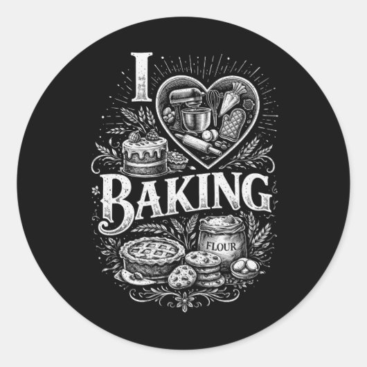 I Heart Baking Ronde Sticker (Voorkant)