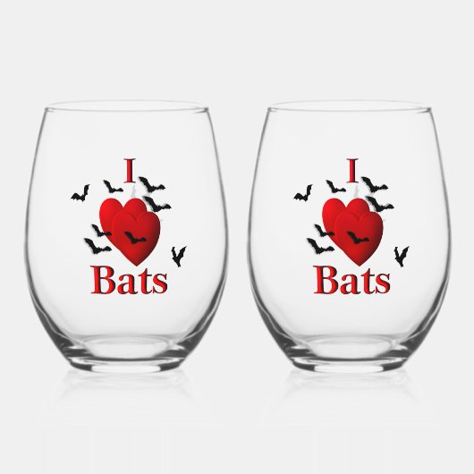 I Heart Bats Wijnglas Zonder Voet (Voorkant)
