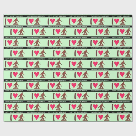 I Heart Bigfoot Walking Sasquatch Gelukkige Verjaa Cadeaupapier (Vlak)