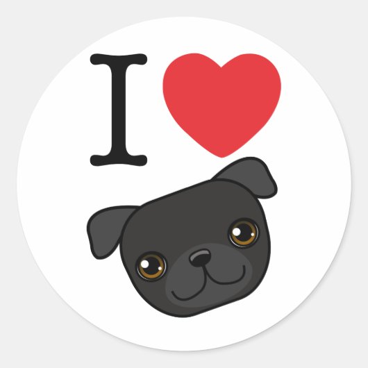 I Heart Black Pugs Ronde Sticker (Voorkant)