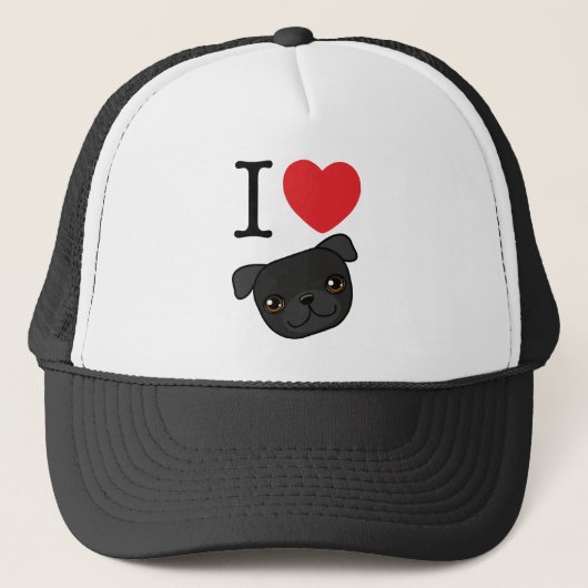 I Heart Black Pugs Trucker Pet (Voorkant)