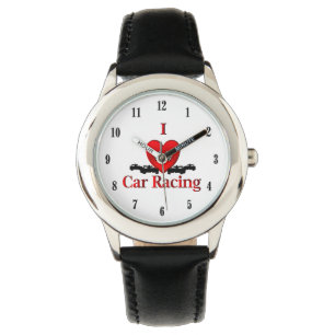I Heart Car Racing Black Numbers Horloge