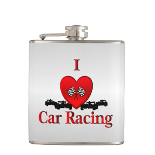 I Heart Car Racing Silver Heupfles