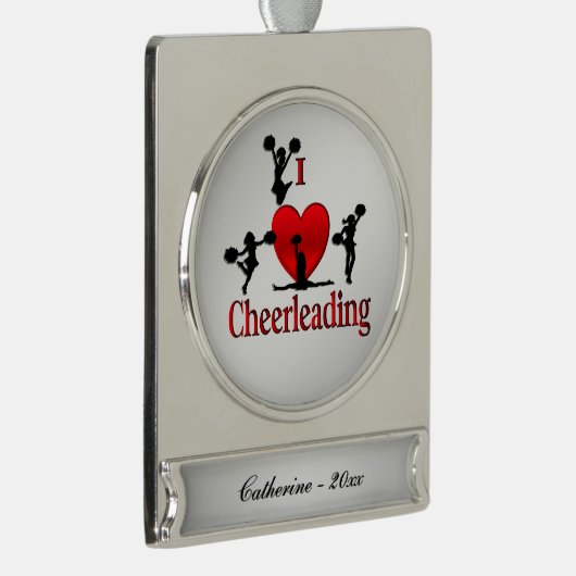 I Heart CheerLeading Name and Year Verzilverd Banner Ornament (Rechts)