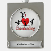 I Heart CheerLeading Name and Year Verzilverd Banner Ornament (Voorkant)