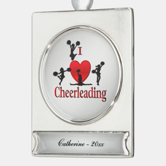 I Heart CheerLeading Name and Year Verzilverd Banner Ornament (Links)