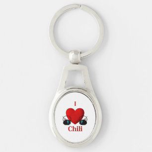 I Heart Chili Pots met Blue Ribbons Sleutelhanger