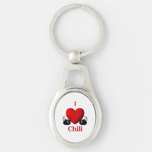 I Heart Chili Pots met Blue Ribbons Sleutelhanger (Voorkant)