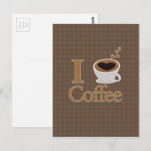 I Heart Coffee & Brown Gingham Briefkaart (Voorkant / Achterkant)