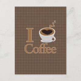 I Heart Coffee & Brown Gingham Briefkaart