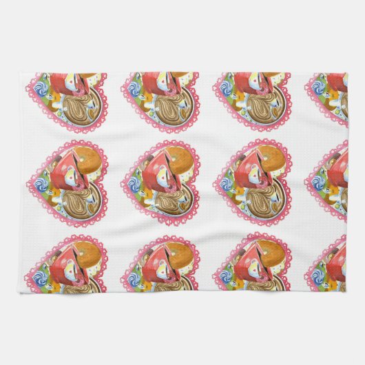 I Heart Coffee en Donuts Towel Theedoek (Horizontaal)