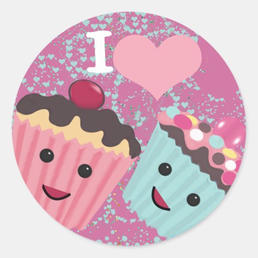 I Heart Cupcakes - I Love Cupcakes Ronde Sticker (Voorkant)