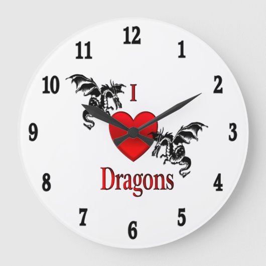 I Heart Dragons Black Numbers Grote Klok (Voorkant)