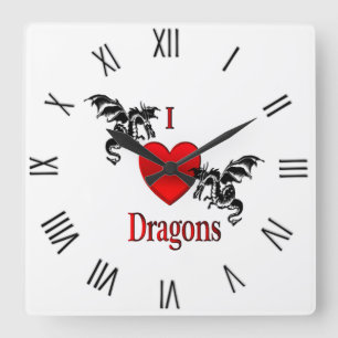 I Heart Dragons Black Roman Numerals Vierkante Klok