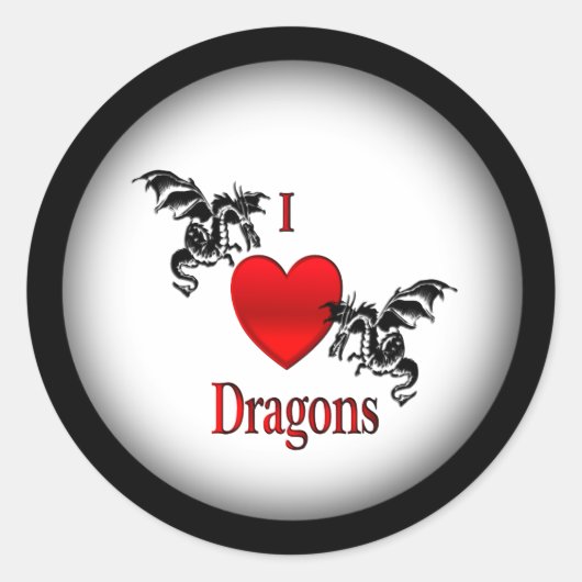 I Heart Dragons Ronde Sticker (Voorkant)