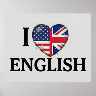 I Heart English - Vlaggen van de VS en het VK Hart Poster