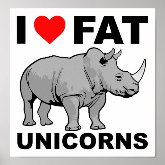 I Heart Fat Unicorn Rhino Funny Poster (Voorkant)