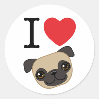 I Heart Fawn Pugs Ronde Sticker