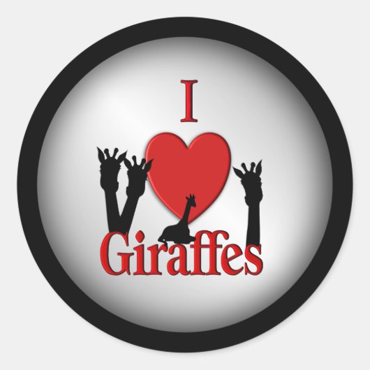 I Heart Giraffe Silver Ronde Sticker (Voorkant)