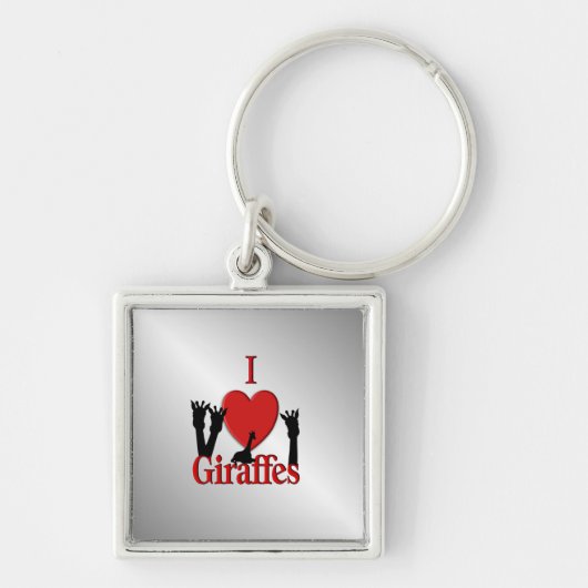 I Heart Giraffe Silver Sleutelhanger (Voorkant)
