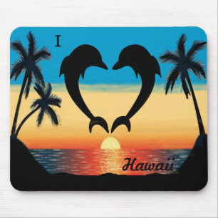 I Heart Hawaii Dophins Ocean Sunset Palm Trees Muismat