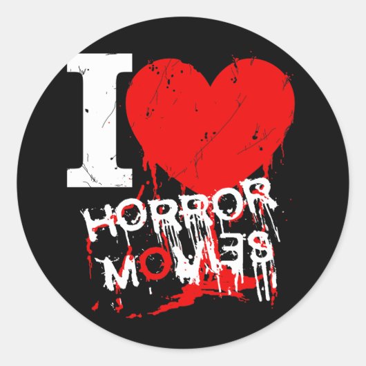 I HEART HORROR MOVIES RONDE STICKER (Voorkant)