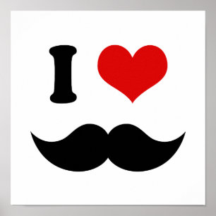 I Heart I Love Black Mustache Poster