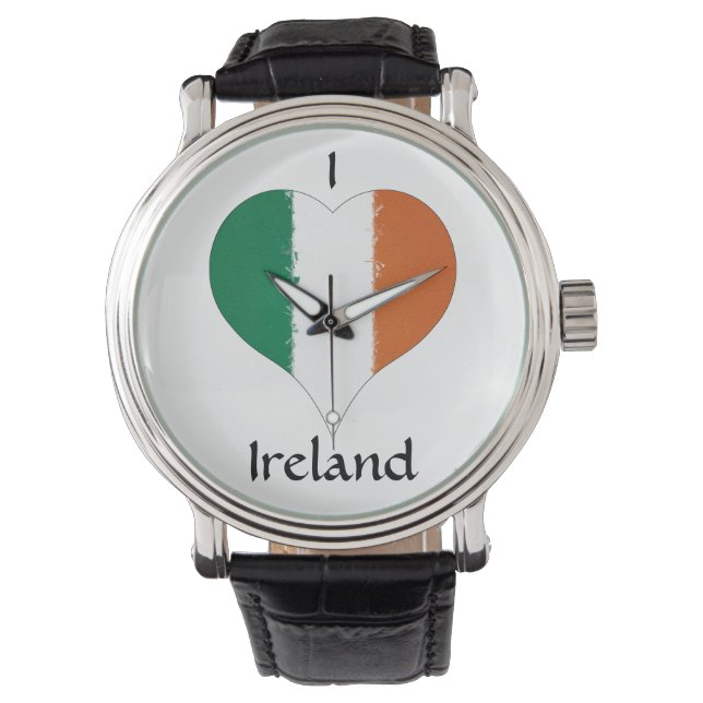 I Heart Ireland Tricolor Flag Horloge (Voorkant)