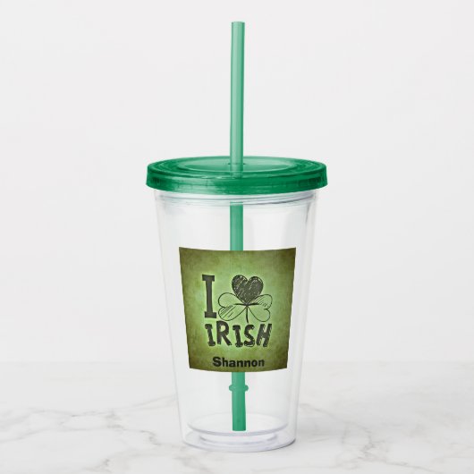 I Heart Irish Shamrock Name Monogram Initialen Acryl Drinkbeker (Voorkant)
