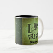 I Heart Irish Shamrock Name Monogram Initialen Tweekleurige Koffiemok (Voorkant rechts)