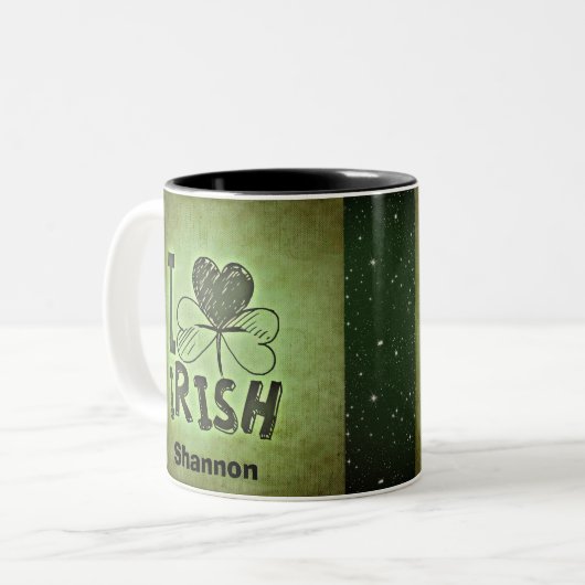 I Heart Irish Shamrock Name Monogram Initialen Tweekleurige Koffiemok (Voorkant links)