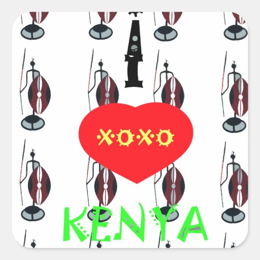 I Heart Kenya XOXO Vierkante Sticker (Voorkant)