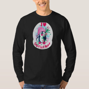 I Heart Kerstmis Pinguïn Liefde Candy Cane Pyjama T-shirt