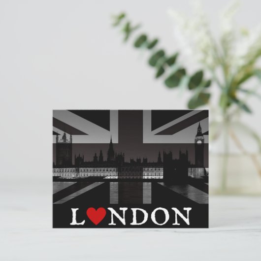 I Heart London Black & White Union Jack Briefkaart (Staand voorkant)