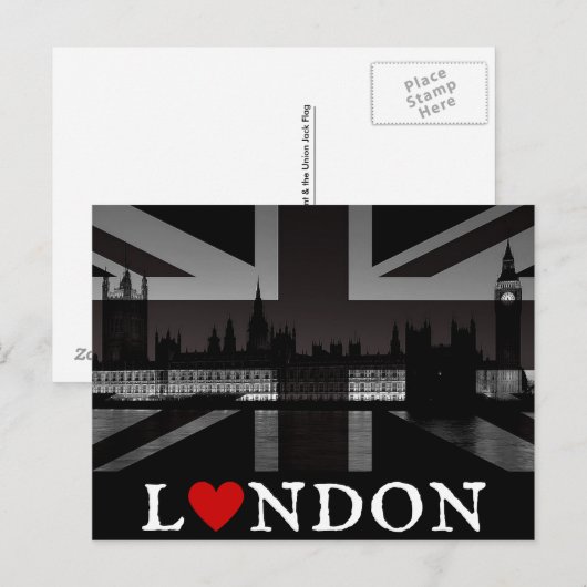 I Heart London Black & White Union Jack Briefkaart (Voorkant / Achterkant)