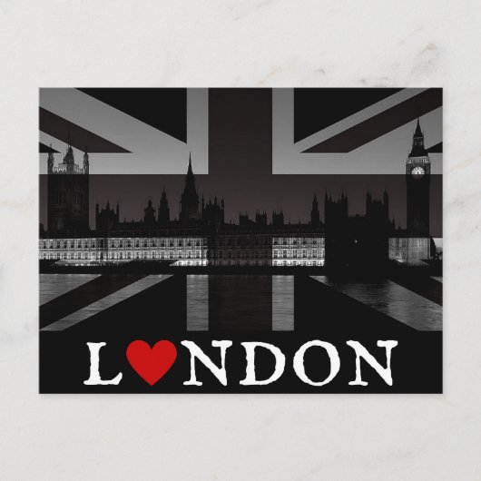 I Heart London Black & White Union Jack Briefkaart (Voorkant)