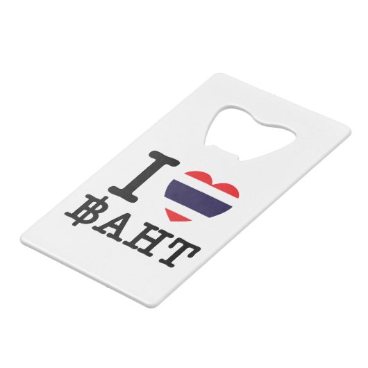 I Heart (Love) Baht Creditkaart Flessenopener (Voorkant Gekanteld)