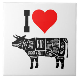 I Heart Love Beef Butcher Chef Cook Tegeltje