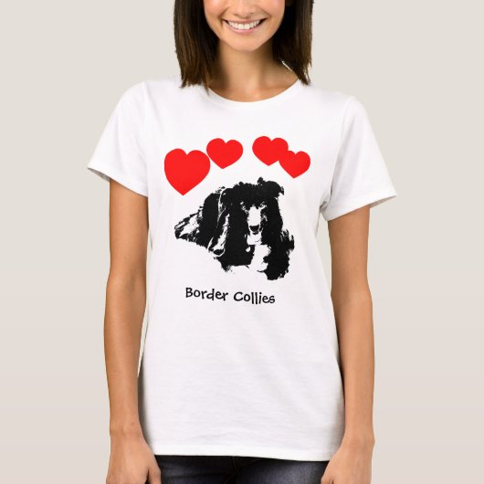 I Heart (Love) Border Collies Dog T-shirt (Voorkant)