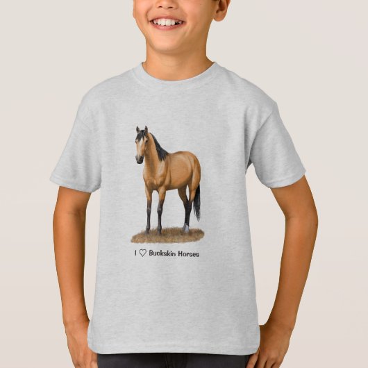 I Heart (Love) Buckskin Paarden T-shirt (Voorkant)