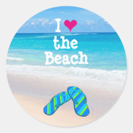 I Heart (Love) de Teenslippers van het strand in h Ronde Sticker