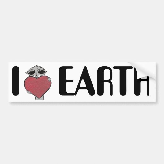 I Heart Love Earth Alien Bumpersticker (Voorkant)