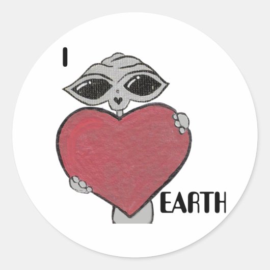 I Heart Love Earth Alien Sticker (Voorkant)