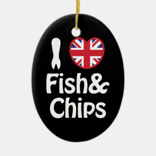 I Heart [Love] Fish & Chips Keramisch Ornament
