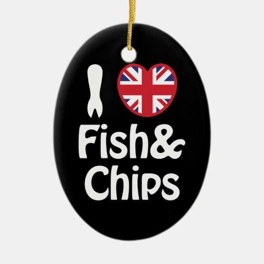 I Heart [Love] Fish & Chips Keramisch Ornament (Voorkant)