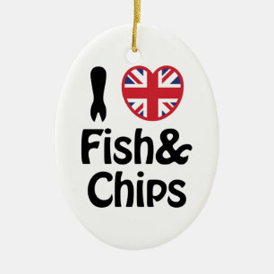 I Heart [Love] Fish & Chips Keramisch Ornament